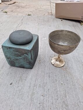 Decorative Verdigris Cube Jar with Stone Lid & Metallic Goblet (home decor)
